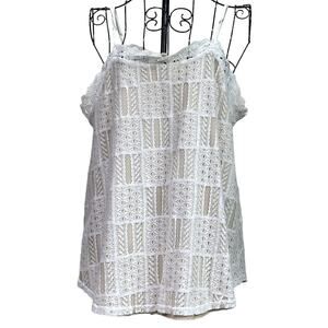 Ember Dressy Lace Trimmed Tank Top Keyhole Adjustable Straps Medium Cream Beige